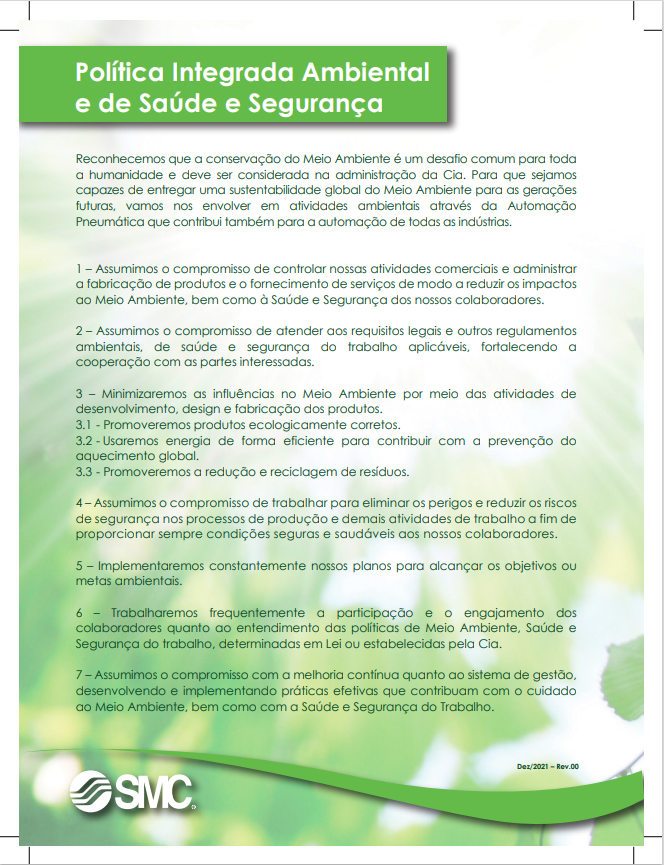 Cover PDF Política Integrada Ambiental e de Saúde e Segurança | SMC